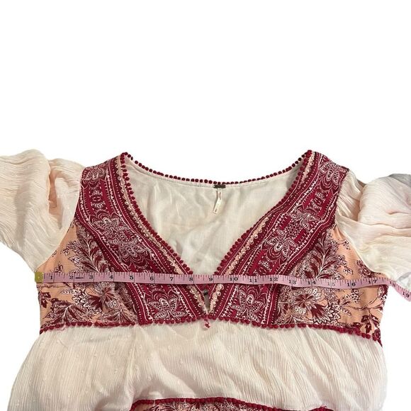 Free Peope My Love Balloon Sleeve Mixed Print V Neck Long  Sleeve Small - Picture 7 of 13